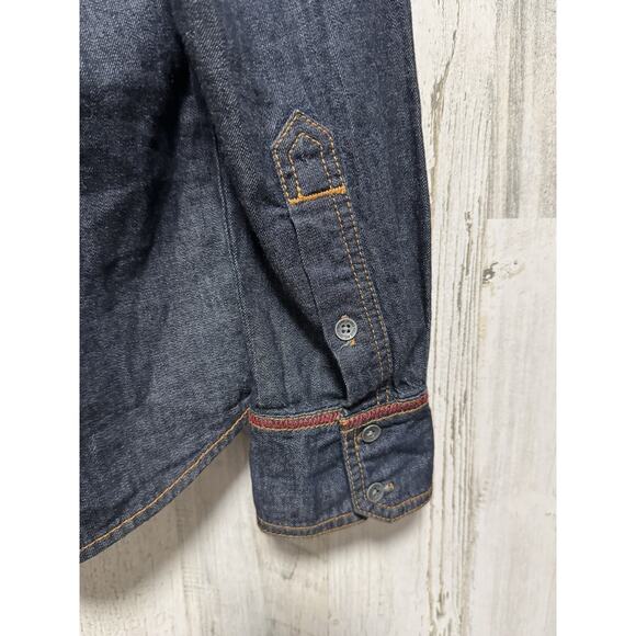 NWT True Religion Mens Large Blue Denim Western Released Hem Long Sleeve Shirt - Picture 8 of 10